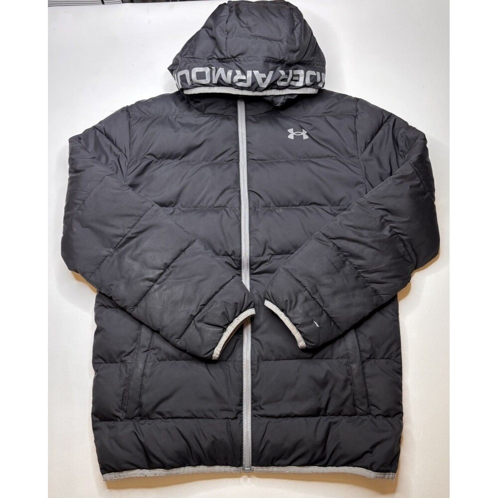 Under Armour Pronto Puffer Boys YXL Extra Loose Cold Gear Hooded Black- Flawed
